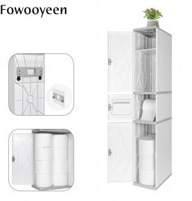 Small Bathroom Storage Corner Floor Cabinet with Doors and Shelves,Thin Toilet Vanity Cabinet,Narrow Bath Sink Organizer,Towel Storage Shelf for Paper Holder - 3 Layer 