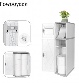 Small Bathroom Storage Corner Floor Cabinet with Doors and Shelves,Thin Toilet Vanity Cabinet,Narrow Bath Sink Organizer,Towel Storage Shelf for Paper Holder - 2 Layer